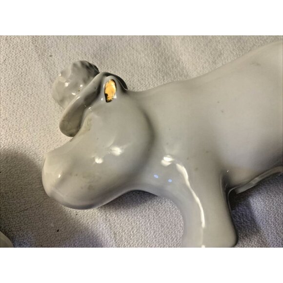 Hippo Salt & Pepper Shakers Ceramic  White with Gold Fleck Ears - Picture 9 of 12